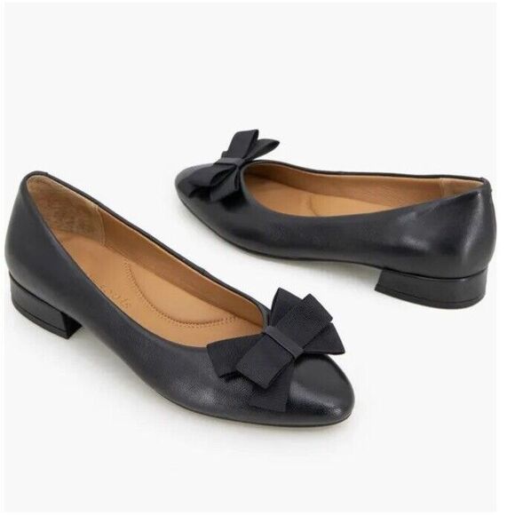 GENTLE SOULS Kenneth Cole ABIGAIL Bow Low Heel Black Leather‎ Women 7.5 - Picture 1 of 13
